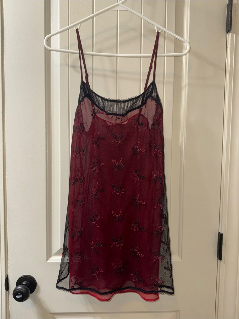 Victoria’s Secret Sheer Embroidered Red and Black Chemise Size XS